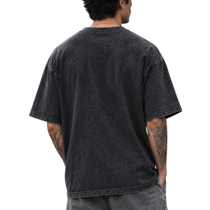 T-shirt en coton noir teint en pièce à col rond et manches courtes pour homme, coupe ample, style décontracté streetwear, taille 6XL, personnalisable - Product Image 2