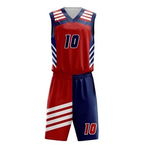 Conjunto de Uniforme de Baloncesto Personalizado Rojo y Azul Marino con Rayas Sublimadas, Unisex, Número 10, Transpirable, de Secado Rápido, Sin Mangas - Product Image 5