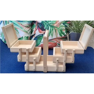 Custom Unfinished Wooden Sewing Box Multi Tier Cantilever Craft Organizer Storage Box with Handle Double Lid Customized Wood Box - Product Image 5
