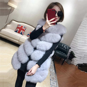 Gilet en fausse fourrure de renard pour femme AL SWANS INTERNATIONAL, sans manches, épais, chaud, pour l'hiver, col amovible, couleur unie, luxe - Product Image 5