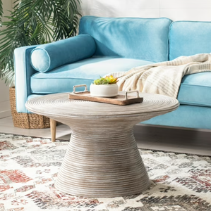 Table basse en fer, colonne en rotin, finition polie avec revêtement en poudre, forme traditionnelle/moderne/ancienne, décoration d'intérieur, meubles - Product Image 1