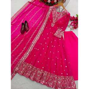Lehenga Choli de Poliéster de Diseño con Pallu y Dupatta, Vestido Adornado con Lentejuelas para Bodas - Product Image 6