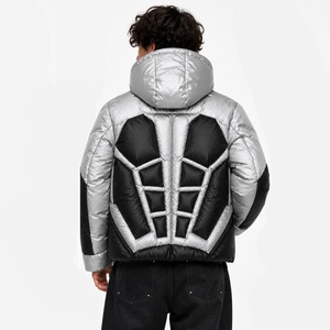 Custom Silver and Black Finished Streetwear Hooded Puffer <b>Jacket</b> with Zip Front Design for Unisex <b>Winter</b> Wear - Product Image 6