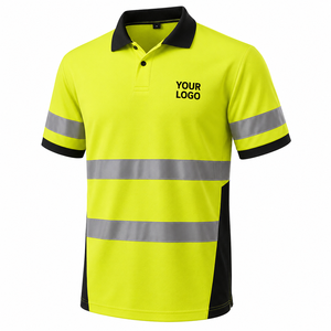 Polo de travail réfléchissant personnalisé, haute visibilité, jaune avec bordure noire, vêtements de sécurité avec placement du logo - Product Image 1