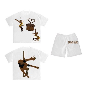 Ensemble chemise et short en coton de luxe pour homme, noir, imprimé graphique surdimensionné, logo personnalisé, ensemble de jogging 2 pièces pour homme - Product Image 3