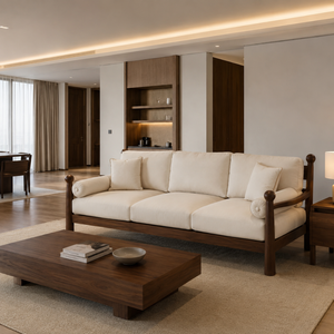 Sofá Moderno de 3 Plazas en Madera de Teca Sólida, Tapizado, Muebles para Sala de Estar, Hotel, Villa, Apartamento, Diseño Personalizado - Product Image 5