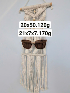 Macrame <b>Wall</b> <b>Hanging</b> With Wooden Beads White Cotton Rope Bohemian Sunglasses Holder Handmade <b>Storage</b> Rack - Product Image 5