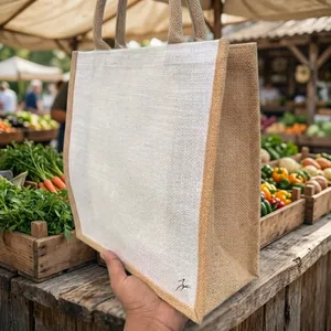 Sac fourre-tout en jute écologique, grande taille, réutilisable pour les courses, usage quotidien, avec poignée longue - Product Image 6