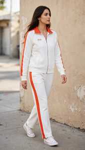 <b>Women's</b> Maroon <b>White</b> Color Block Heat-Transfer Printed 2-in-1 Polyester <b>Tracksuit</b> Set Full Sleeve Turtleneck Zipper Sporty Loose - Product Image 4