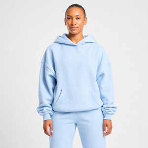 Light Blue Hooded Pullover Sweatshirt Solid Color Cotton Fleece Regular Sleeve Autumn Wear Men's Casual Streetwear - Product Image 1