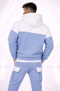 ชุดเสื้อฮู้ดและกางเกงจ็อกเกอร์บล็อกสีสำหรับผู้ชาย ชุดวอร์มโลโก้แบบกำหนดเอง ชุดสตรีทแวร์ ชุดกีฬาคาร์โก้ - Product Image 3