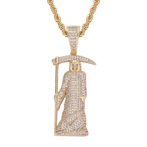 Iced Out Grim Reaper Pendant Moissanite Diamond 925 Silver Gold Finish Hip Hop Necklace - Product Image 1
