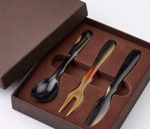 <b>Vintage</b> Horn <b>Cutlery</b> Set 3-Piece Spoon Fork Knife Mirror Polished Brown Black Flatware Set For Home And Kitchenware Use - Product Image 6