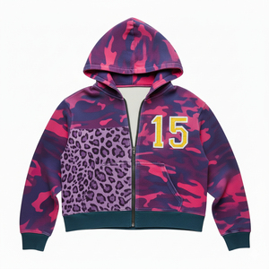 Hooded Zip-Up Sweatshirt Camouflage <b>Leopard</b> <b>Print</b> Unisex Casual Autumn 15 Number Front Pocket Regular Fit - Product Image 1