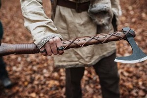 RAGNAR Viking <b>Axe</b> | 24 Inch Hand-Forged Rosewood <b>Handle</b> with 1095 Carbon Steel Fire Pattern Damascus Blade - Product Image 2
