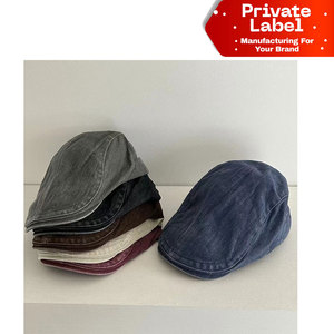 Casquette plate en lin légère et fine, protection solaire, style Ivy, directement de l'usine, avec logo personnalisé OEM, casquette plate d'été en coton respirant, style Cabbie - Product Image 1