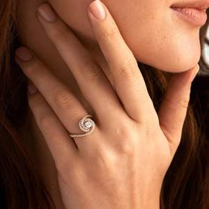 Anillo de Boda de Moissanita Tallada en Oro Blanco y Oro Rosa de 14k para Mujer, Anillo de Compromiso Lindo RITZIN RIH3351, Regalo de Aniversario - Product Image 3