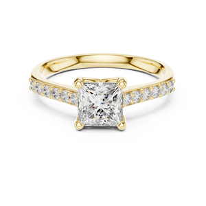 Anillo Clásico Solitario con Corte Princesa y Pavé, con Diamante Cultivado en Laboratorio, Chapado en Oro Amarillo de 18K y Rodio, Certificado, para Fiestas, Bodas, Regalo de Lujo - Product Image 4