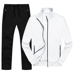 Conjunto Deportivo para Hombre 2026, Blanco y Negro, Manga Larga, Cierre de Cremallera, Cuello Alto, Estilo Casual, Transpirable, Color Sólido, para Otoño - Product Image 2