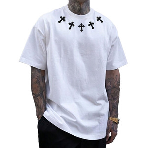 Camisetas Urban Cross para hombre, blancas, extragrandes, 250GSM, algodón grueso, hombros caídos, estilo urbano, fabricante OEM al por mayor - Product Image 1
