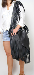 Premium Genuine Leather Fringe Handbag for Women – Vintage Boho Style Shoulder <b>Bag</b> with Tassels & <b>Studded</b> Detail - Product Image 2
