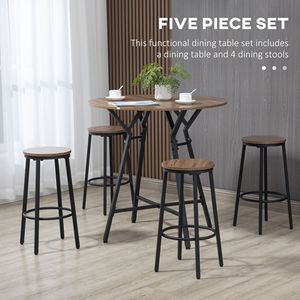 Set da Pranzo Salvaspazio 5 Pezzi Nero Marrone, Tavolo e Sedie da Bar per Cucina e Pub, Soluzione d'Arredo Elegante - Product Image 4