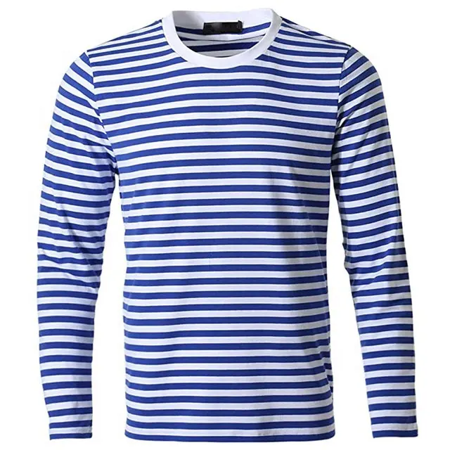 Premium Quality Polo Shirts Trendy Slim Fit Shirts Men's Striped T Shirt Crew Neck Long Sleeve Casual Cotton Pullover Tee Top