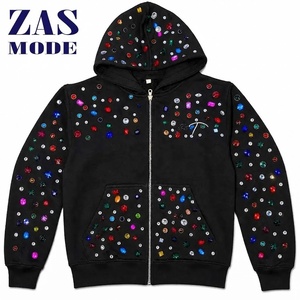 เสื้อฮู้ดดี้ปักคริสตัลขายส่ง ออกแบบเองได้ พร้อมปักโลโก้ด้านหน้า ผ้าเฟรนช์เทอร์รี่ 100% คอตตอน สไตล์สตรีทแวร์สำหรับฤดูหนาว - Product Image 1