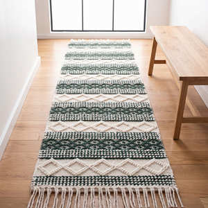 Diamond Geometric Area Rug Rectangle Medium Pile Hand Knotted Pure Cotton Non Slip Living Room Rug 8X10 Custom Size Boho Rugs - Product Image 2