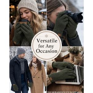 Winter Touch Screen Knit Gloves Wholesale <b>Thermal</b> Warm Soft Woolen Gloves with Leather Label Custom Unisex Fashion Winter Gloves - Product Image 2