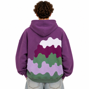 Sweat-shirts à capuche pour hommes à épaules tombantes, en molleton brossé premium, avec patchwork multicolore appliqué et panneaux personnalisés effet goutte - Product Image 5