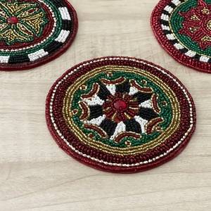 Best Selling Luxury Embroidery Plant Pattern <b>Beaded</b> <b>Placemat</b> Coaster Pad for Home Wedding Use Eco-Friendly Dining Accessories - Product Image 4