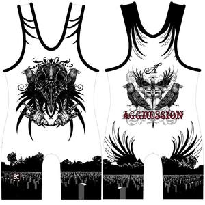 He She Wears Aggression Débardeur de compression sublimé sans manches ajusté en polyester unisexe pour la lutte avec imprimé lettres à enfiler - Product Image 4
