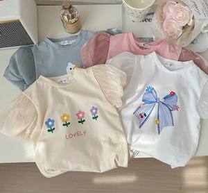 T-shirt à manches courtes et col rond pour bébés filles, haut pour enfants, couleur unie, 100% coton, vêtements d'été pour enfants, Style coréen - Product Image 2