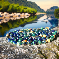Collier de perles Mala en chrysocolle naturelle 6 mm, 108 pierres, cristal de guérison, ethnique, pour prière hindoue, cadeau spirituel