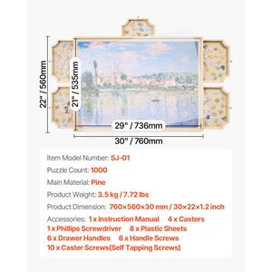 Tablero Giratorio Portátil para Rompecabezas de 1000 Piezas con 5 Cajones y Cubierta, Mesa de Madera de 29x21, Accesorios para Rompecabezas para Adultos - Product Image 4