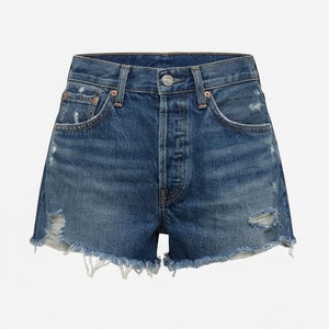 Shorts de Mezclilla de Cintura Alta para Mujer, Casuales, con Bolsillos Laterales, Talla Grande, Pierna Ancha, Color Personalizado, Ropa Urbana de Verano - Product Image 1