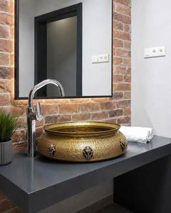 Decorative Hammered Brass Wash <b>Basin</b> <b>Round</b> Bathroom Vessel Sink Luxury Handmade Premium Vanity Fixture Durable Metal - Product Image 1