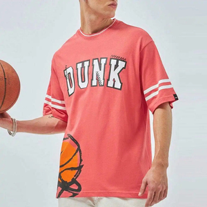 T-shirt en coton oversize pour homme, manches courtes, col rond, imprimé basketball, style streetwear, avec bordure contrastante, respirant et ample - Product Image 4