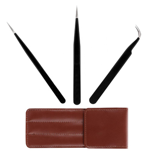 Eyelash Tweezers Set Stainless Steel Lash Extension Tweezers Straight Curved Tips with <b>Case</b> - Product Image 3