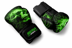 IBERIA Premium Black Boxing <b>Gloves</b> <b>Green</b> Skull Flame Print Training <b>Gloves</b> PU <b>Leather</b> Custom Logo OEM Wholesale - Product Image 4