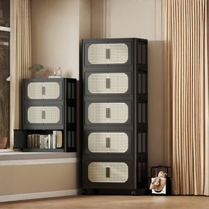 Armadio Pieghevole Retrò Nero da 20 Pollici con 4 Ripiani e Contenitori Pieghevoli, 19.69 x 11.81 x 40.55 Pollici, per Organizzazione Domestica - Product Image 3