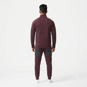Ensemble de survêtement d'hiver personnalisé pour homme, couleur unie, vêtements de sport athlétiques, tenue de course et de fitness chaude avec veste zippée et taille élastique - Product Image 2