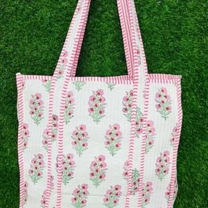 Floral Handprinted Large Quilted Women's <b>Tote</b> Bags Boho Overnight Weekender <b>Beach</b> <b>Tote</b> Eco-Friendly Shopping Grocery Travel Bags - Product Image 4