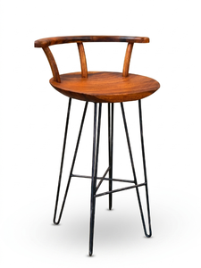 Solid Wood Bar <b>Stool</b> Round <b>Seat</b> Metal Base Armless Counter Chair Brown for Home Bar Cafe Restaurant - Product Image 1