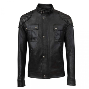 OEM Wholesale Winter <b>Men's</b> Genuine Leather Streetwear Jacket Waterproof Long Sleeve Front Logo Anti-Bacterial UV Protection - Product Image 1