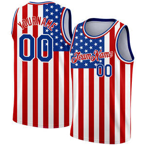 Maillot de basket authentique personnalisé avec design 3D Aigle Drapeau Américain, couleurs Noir et Rouge Royal, 100% Polyester Respirant, Personnalisable - Product Image 4
