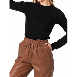 Pantalones de Cuero para Mujer, Cintura Alta, Corte Regular, Elásticos, de Piel Sintética, Rectos, Casuales, Transpirables y Ecológicos - Product Image 4
