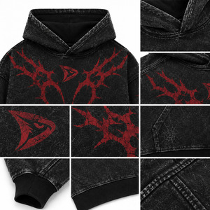 Sweat à capuche oversize gothique pour homme, imprimé épines noires et rouges, en polaire polyester/coton, imperméable, écologique, avec poche avant et design délavé - Product Image 4