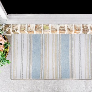Striped Tufted Bath <b>Mat</b> Rectangle Cotton Non-Slip Rubber Backing Coastal Style Home Use - Product Image 1